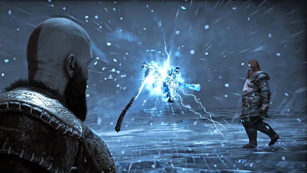 una cinematica sobre la intensa pelea entre kratos y el dios del trueno thor
